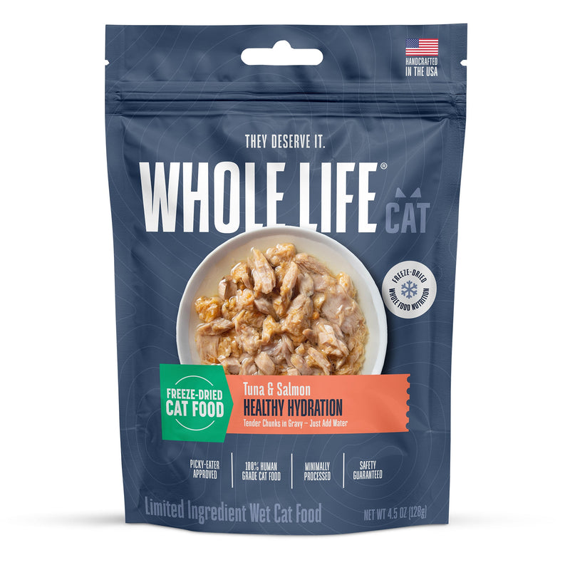 Hydrating Snack and Meal Complement For Cats – Shredded Salmon with Tuna Chunks in Gravy