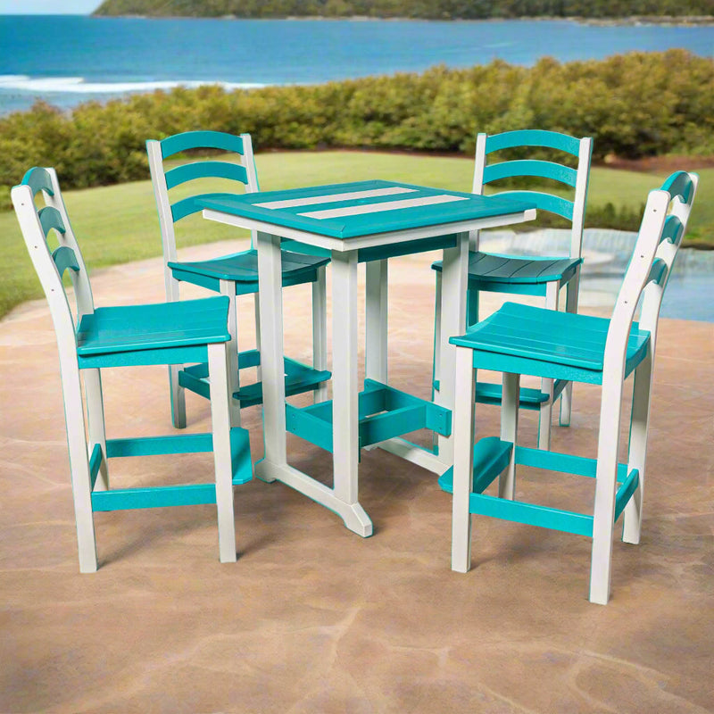 Amish 32" Square Long Beach Bar Table & 4 Bar Stools