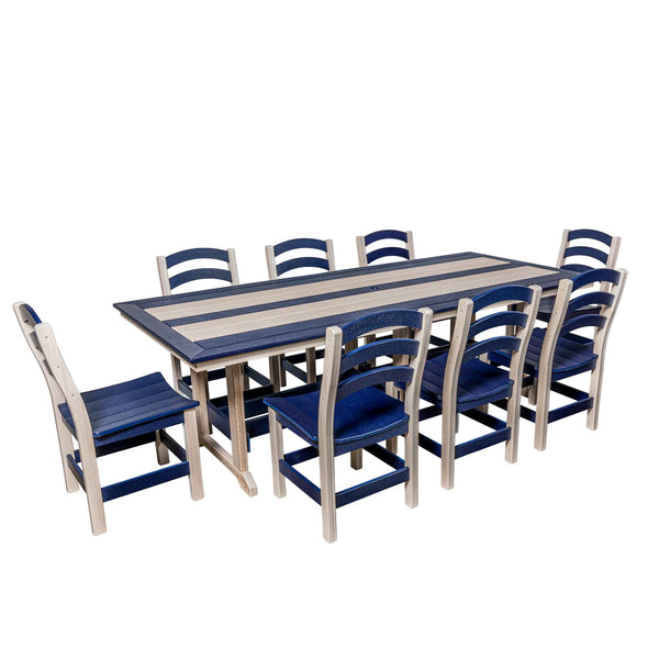 Amish Long Beach Patio Poly 43"x 96" Dining Table & Chairs for 8