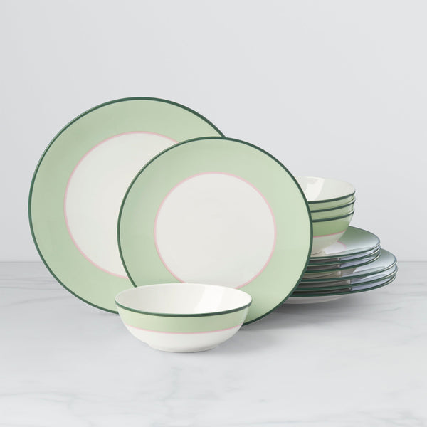 Make It Pop 12-Piece Dinnerware Set - Green/Pink