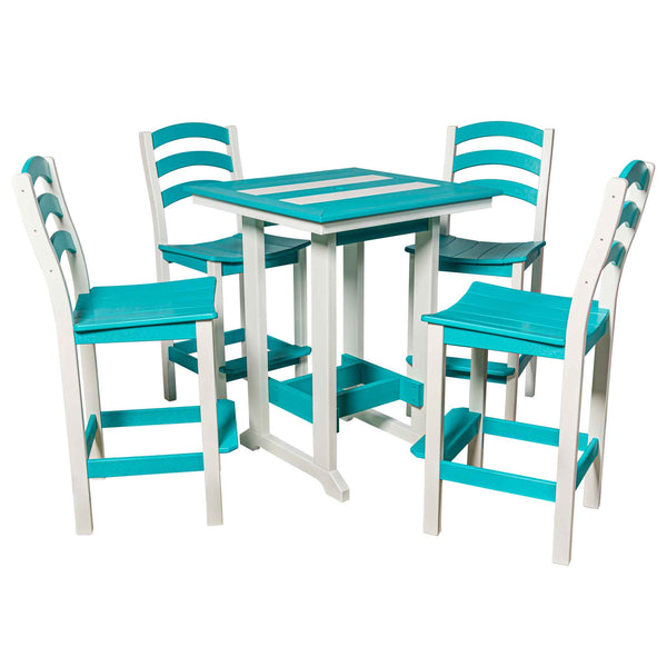 Amish 32" Square Long Beach Bar Table & 4 Bar Stools